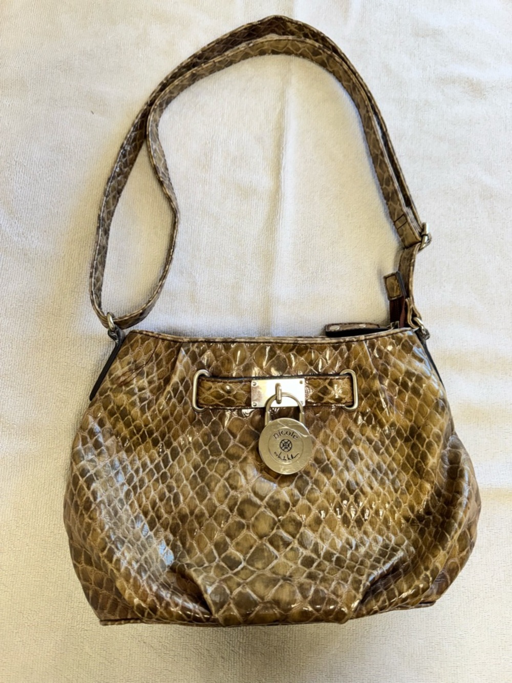Nicole by Nicole Miller Tan Python-Texture Shoulder Bag